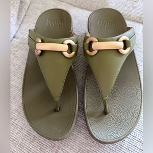 FitFlop Sage Green Sandals with Gold Accents